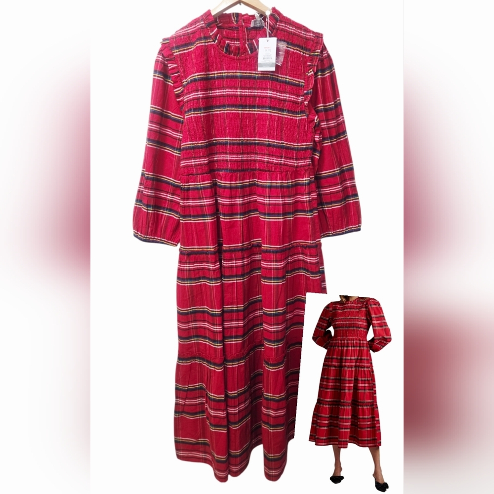 Mud Pie Smocked Plaid Dress With Bubble Sleeves. NWT